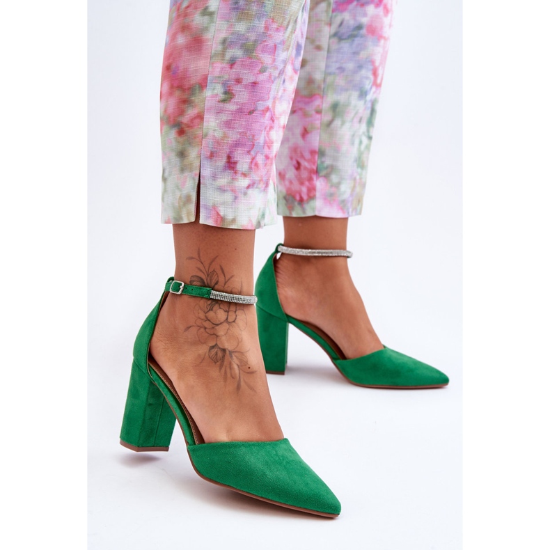 Sapatos de camurça com zircônia cúbica diamante verde 1