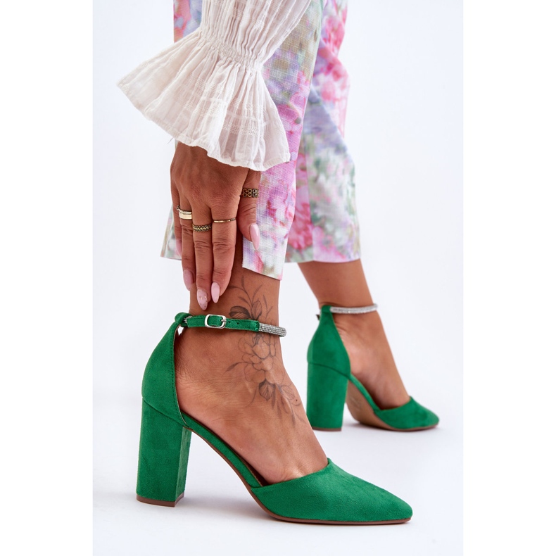 Sapatos de camurça com zircônia cúbica diamante verde 2