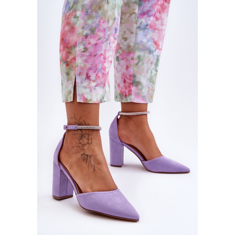 Sapatos de camurça com diamante roxo de zircônia cúbica tolet 1