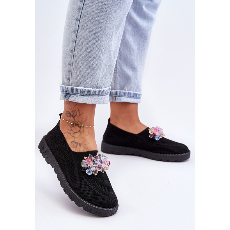 PM1 Tênis feminino sem cadarço com pedraria preto simples 1 PM1 Tênis feminino sem cadarço com pedraria preto simples 1