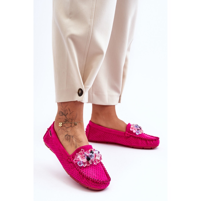 PM1 Mocassins de camurça da moda com decorações fúcsia delima rosa 1 PM1 Mocassins de camurça da moda com decorações fúcsia delima rosa 1