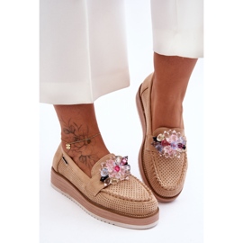 PM1 Mocassim feminino plataforma com pedras bege Elonore 1 PM1 Mocassim feminino plataforma com pedras bege Elonore 1