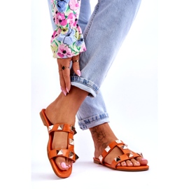 Flip -flops femininos com pregos grandes laranja 2