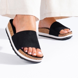 Chinelos de camurça preta com sola grossa Shelovet preto 1