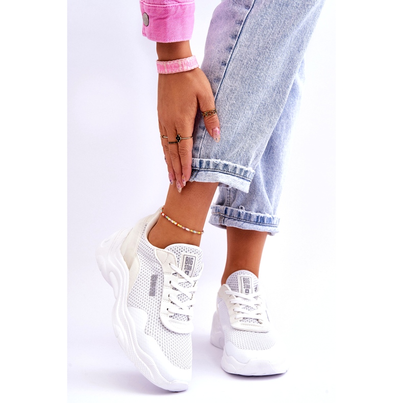 Tênis esportivo feminino de tecido com sistema de espuma viscoelástica Big Star LL274A064 branco 1