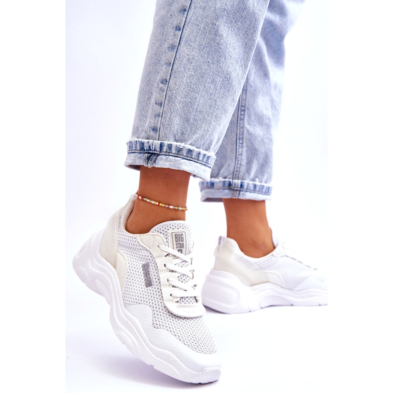 Tênis esportivo feminino de tecido com sistema de espuma viscoelástica Big Star LL274A064 branco 3