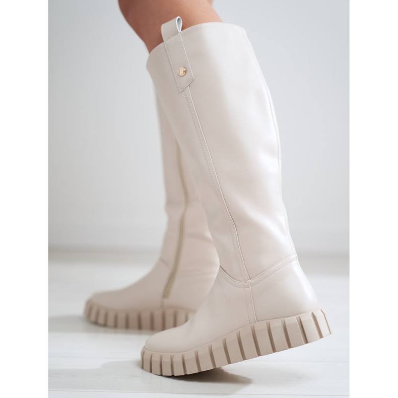 W. Potocki Botas femininas creme na plataforma Potocki bege 1