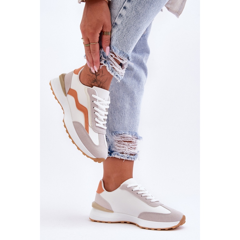 FJ1 Sapatos esportivos femininos de couro branco-laranja Somerio 1