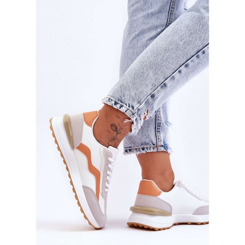 FJ1 Sapatos esportivos femininos de couro branco-laranja Somerio 2