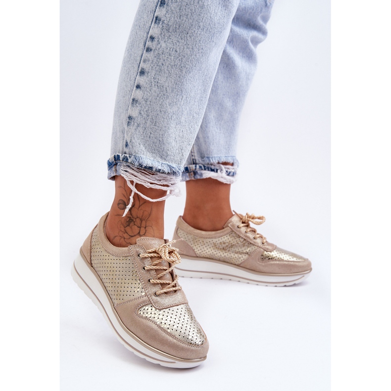 Sapatos esportivos de couro com perfuração S.Barski AL22246 dourado 1