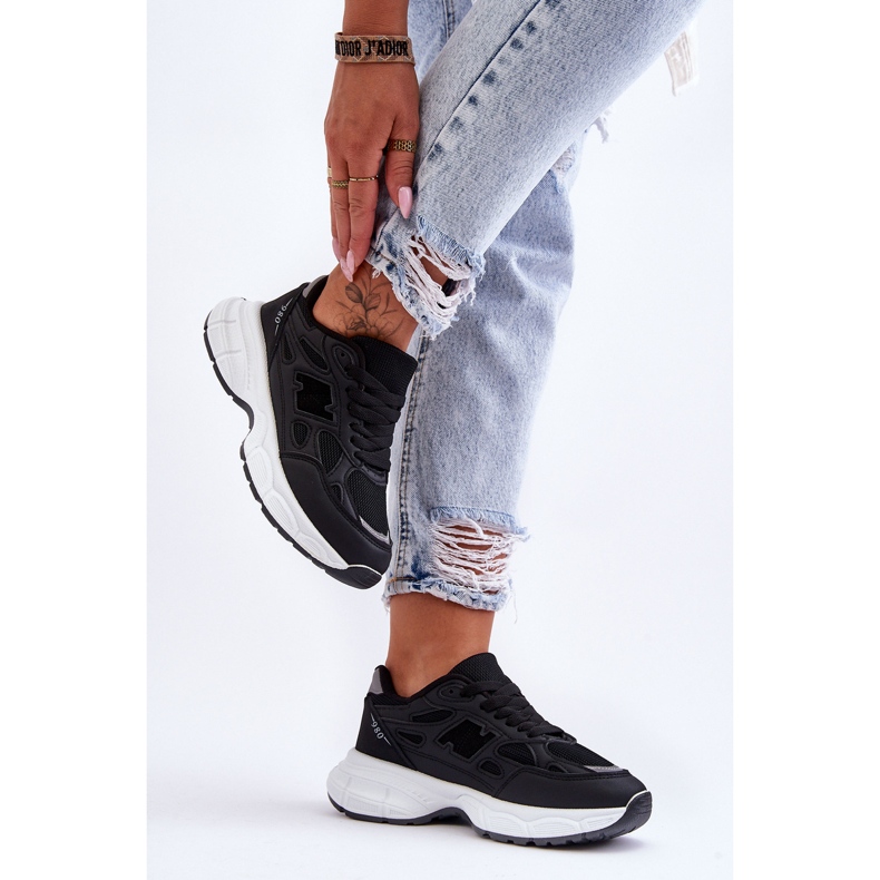 FG2 Sapatos esportivos femininos da moda com malha preta Venice preto 1