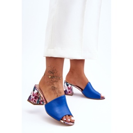 Lewski Shoes Chinelos femininos de couro com salto alto Leewski sapatos 3209/K azul 1