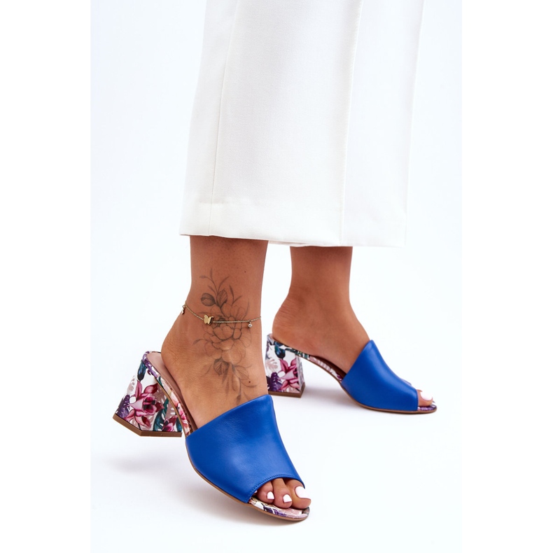 Lewski Shoes Chinelos femininos de couro com salto alto Leewski sapatos 3209/K azul 1