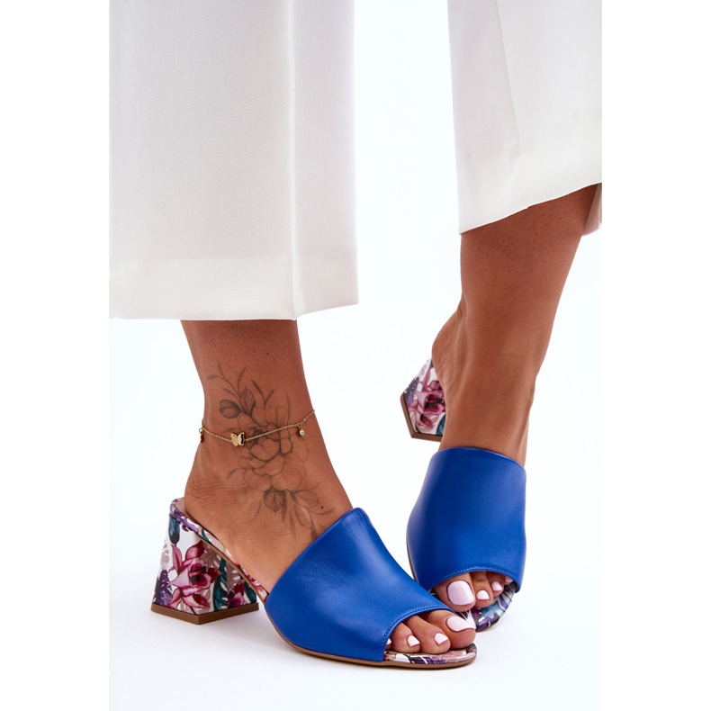 Lewski Shoes Chinelos femininos de couro com salto alto Leewski sapatos 3209/K azul 2