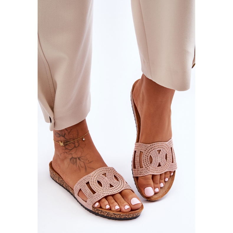 Chinelos femininos cravejados rosa Evelins 1