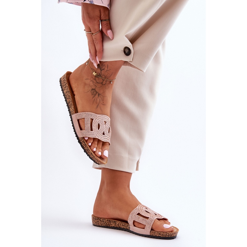 Chinelos femininos cravejados rosa Evelins 2