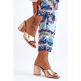 Chinelos femininos clássicos de couro rosa dourado loara 2