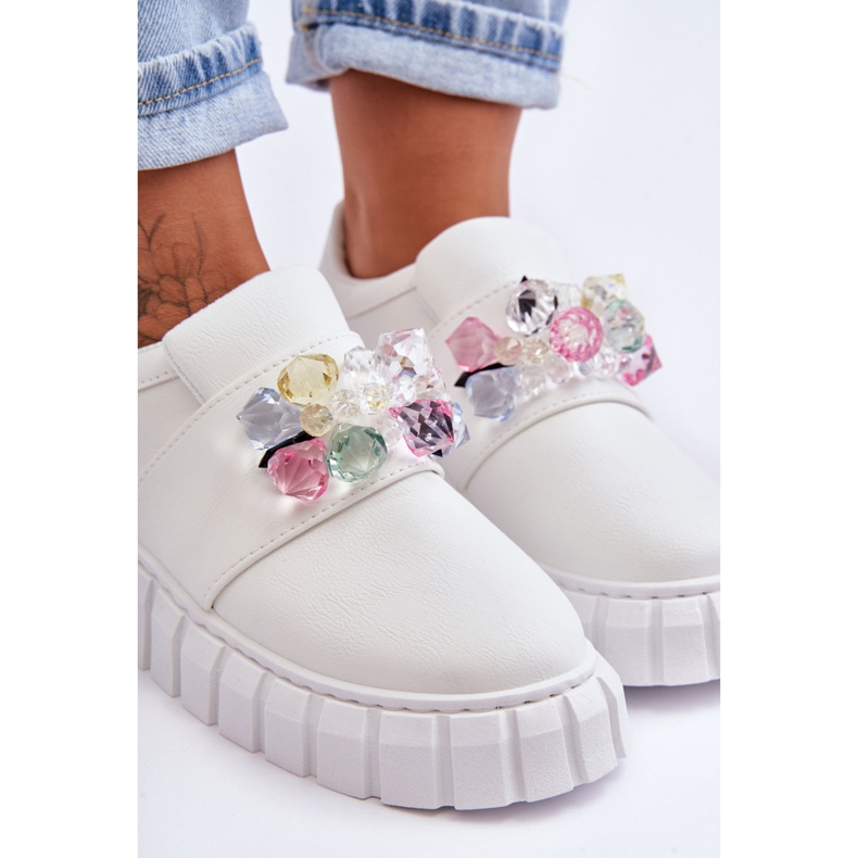 PS1 Sapatos esportivos da moda sem cadarço com decoração branca Desire branco 2