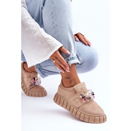 PS1 Sapatos esportivos da moda sem cadarço com decoração bege escuro Desire 1