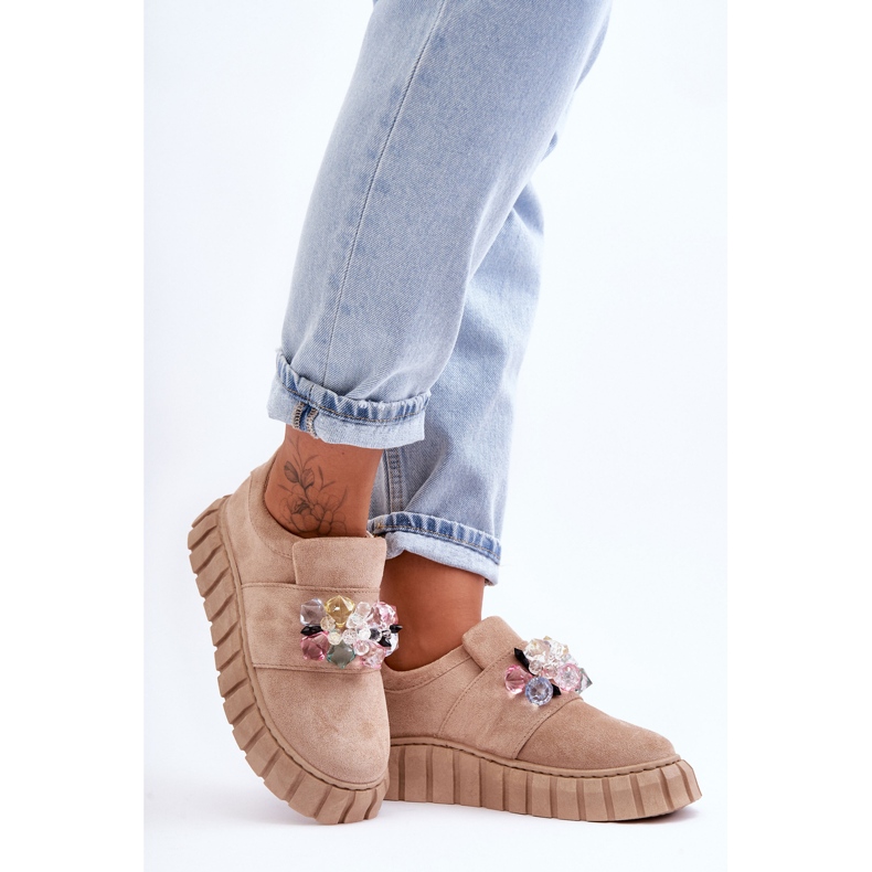 PS1 Sapatos esportivos da moda sem cadarço com decoração bege escuro Desire 2