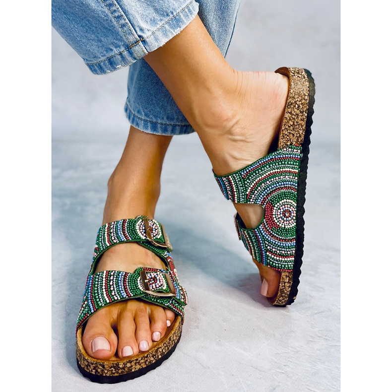 Seastar Chinelos de cortiça com missangas da Adaora Green verde 1 Seastar Chinelos de cortiça com missangas da Adaora Green verde 1