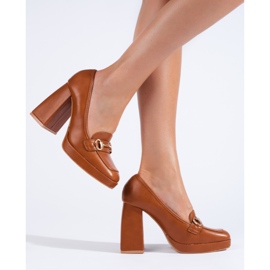 Sapatos de salto bloco marrons da Shelovet marrom 1