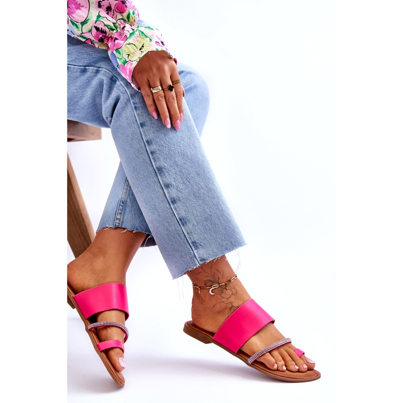 Flip -flops femininos com uma tira de fúcsia decorativa rosa 5
