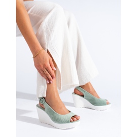 Sandália de cunha verde Shelovet de mulher 1