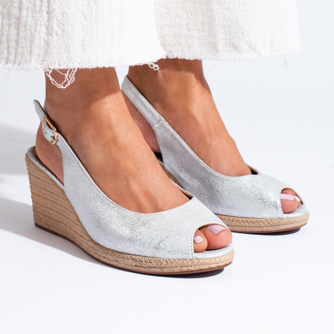 W. Potocki Elegantes sandálias de cunha prateadas, Potocki prata 1