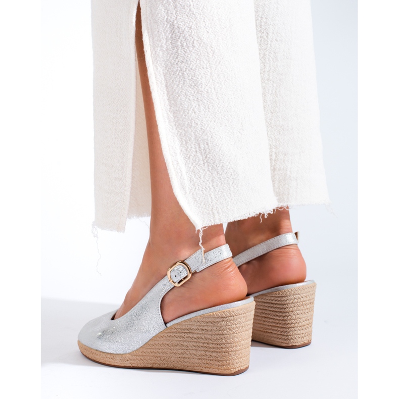 W. Potocki Elegantes sandálias de cunha prateadas, Potocki prata 2