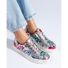 Shelovet tênis floral prateado prata 1
