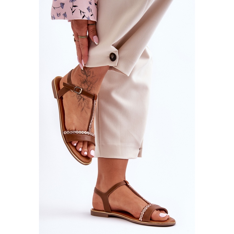 Sandália feminina marrom Penna com zircônia cúbica castanho 1