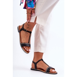 Sandália feminina preta Penna com zircônia cúbica preto 1