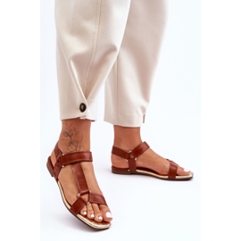 Sandália feminina Camel Lissa plana com velcro castanho 2