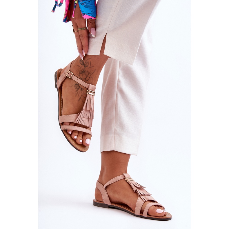 Sandália rasa de camurça com borlas rosa claro Viva 2