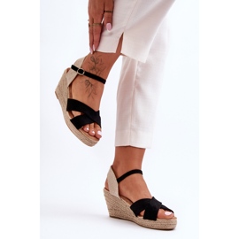 Sandália feminina de camurça com cunha trançada preta Tessa preto 1