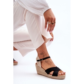 Sandália feminina de camurça com cunha trançada preta Tessa preto 2