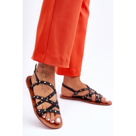 Sandálias femininas com enfeites pretas Alemona preto 1