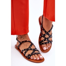 Sandálias femininas com enfeites pretas Alemona preto 2