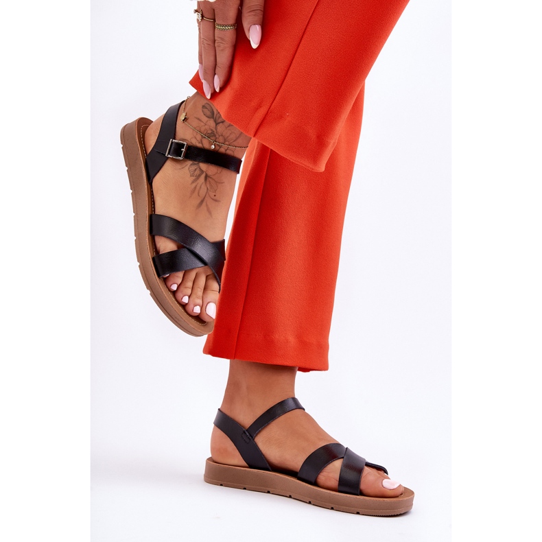Sandálias femininas clássicas pretas talisma de couro preto 1