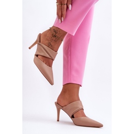 Inna Chinelos de couro de salto alto bege escuro Aveline 2