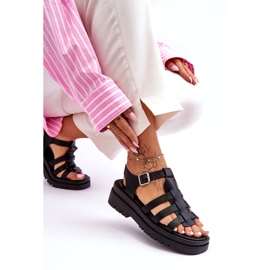 STEPHAN Sandália rasa de couro com tiras preta diosa preto 2