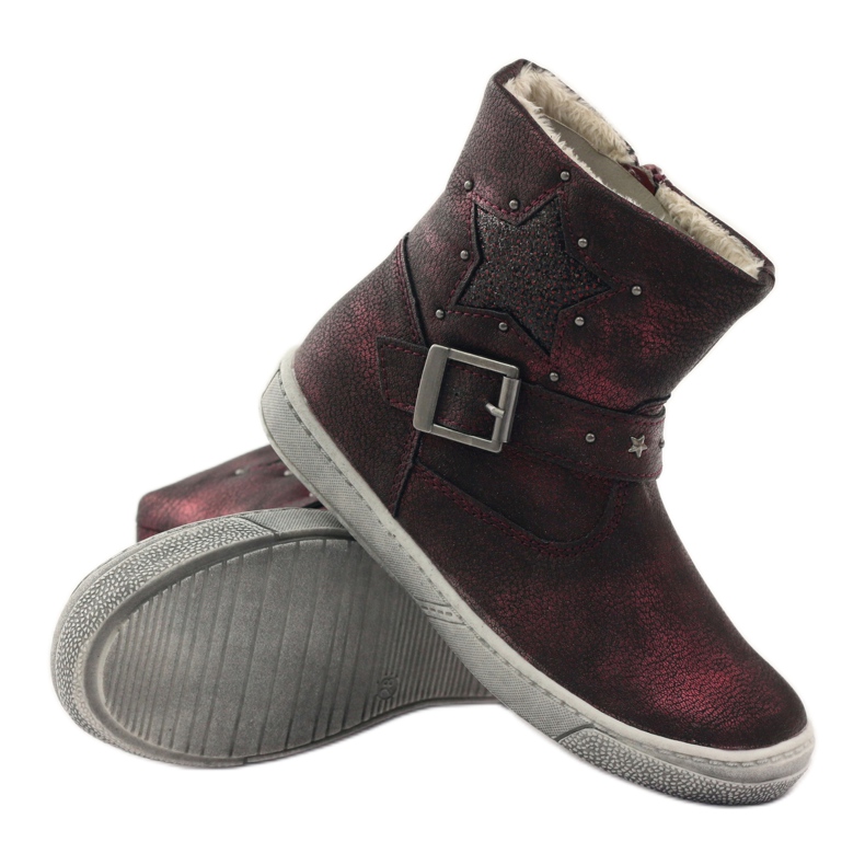 American Club Botas de inverno, botas cor de vinho com zíper americano vermelho 3