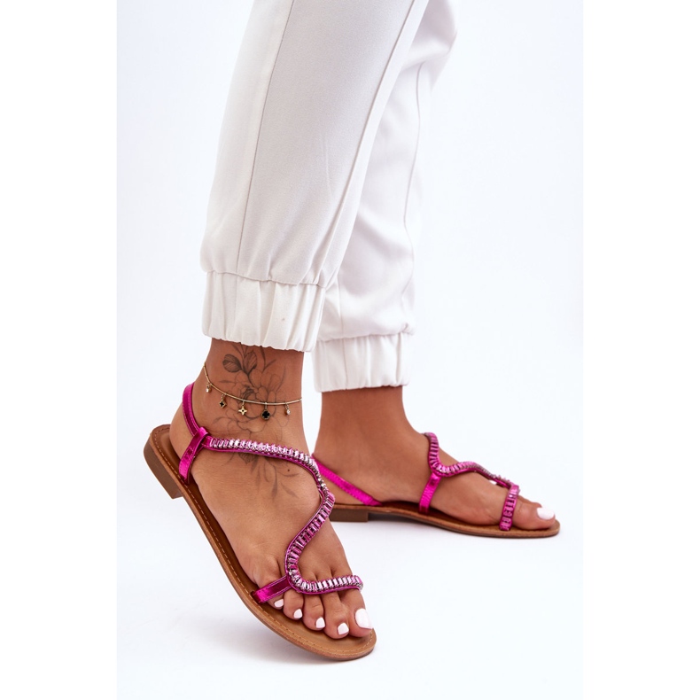 Sandália feminina sem cadarço Hayen com enfeites rosa 2 Sandália feminina sem cadarço Hayen com enfeites rosa 2