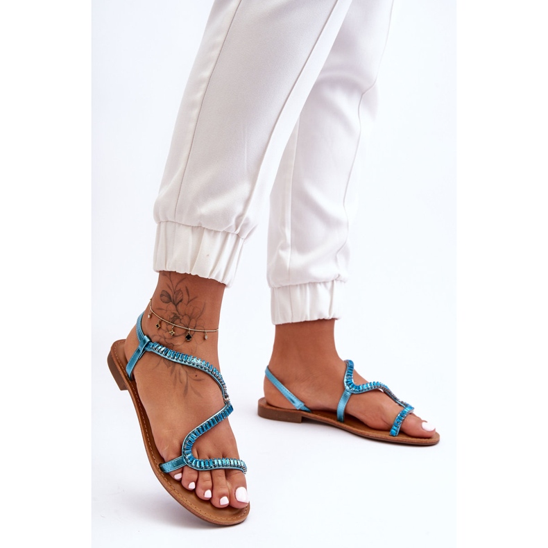 Sandália feminina azul Hayen com aplicação de cadarço 1 Sandália feminina azul Hayen com aplicação de cadarço 1