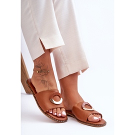 Chinelos femininos marrons com enfeites de xerez castanho 2