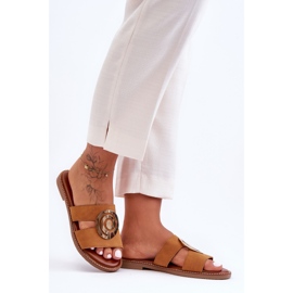 Chinelos da moda com decoração de espelho Camel Deep Breath marrom 1