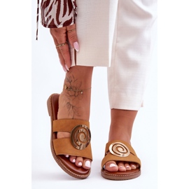 Chinelos da moda com decoração de espelho Camel Deep Breath castanho 2 Chinelos da moda com decoração de espelho Camel Deep Breath castanho 2