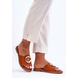 Sandália Feminina com Decoração Redonda Camel Donatell castanho 1