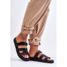 Chinelos femininos clássicos de couro com velcro preto Amedon 1